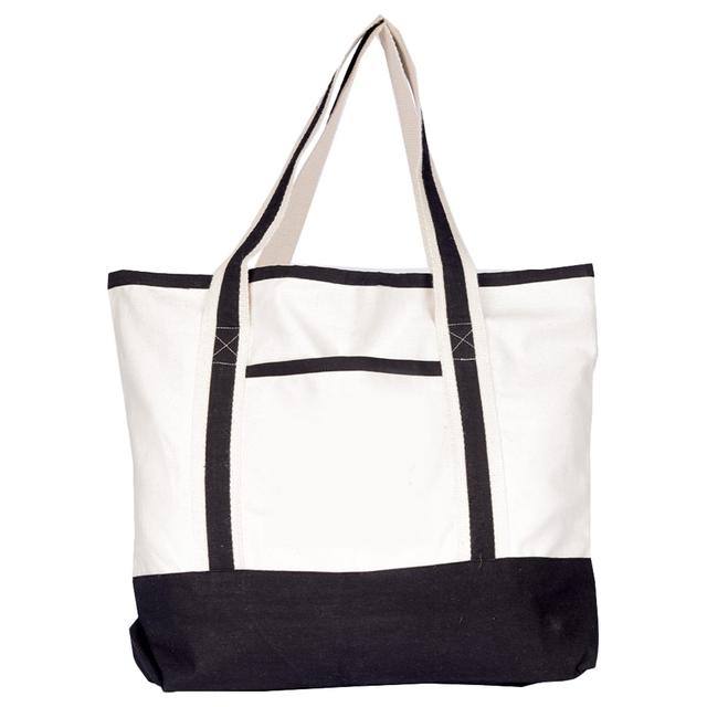 BYFT - Natural Cotton Canvas Tote Bag With Black Tape Handles