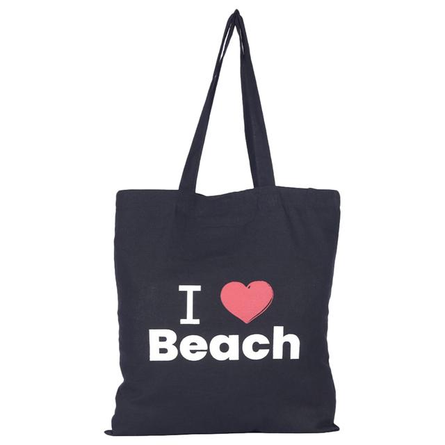 BYFT - I Love Beach Cotton Flat Tote Bag - Black