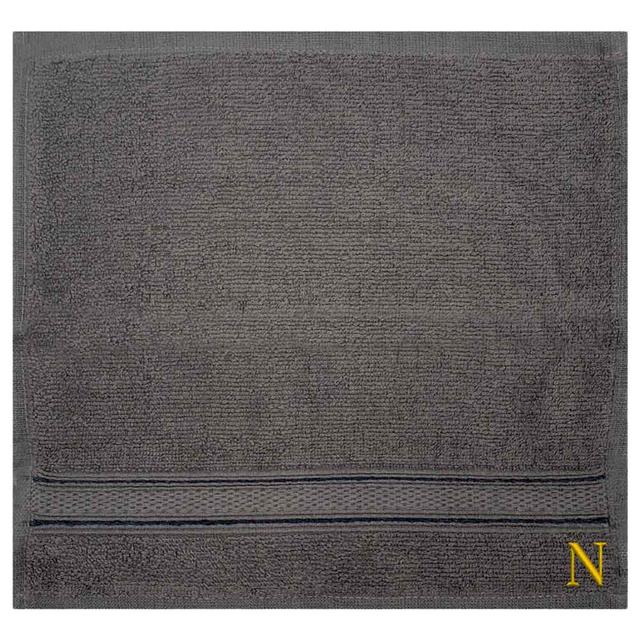 Byft - Letter N Monogrammed Face Towel - 30 x 30 cm - 6pcs - Dark Grey