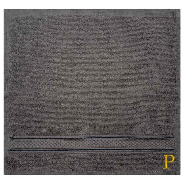 Byft - Letter P Monogrammed Face Towel - 30 x 30 cm - 6pcs - Dark Grey