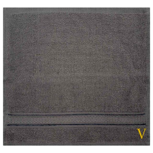 Byft - Letter V Monogrammed Face Towel - 30 x 30 cm - 6pcs - Dark Grey