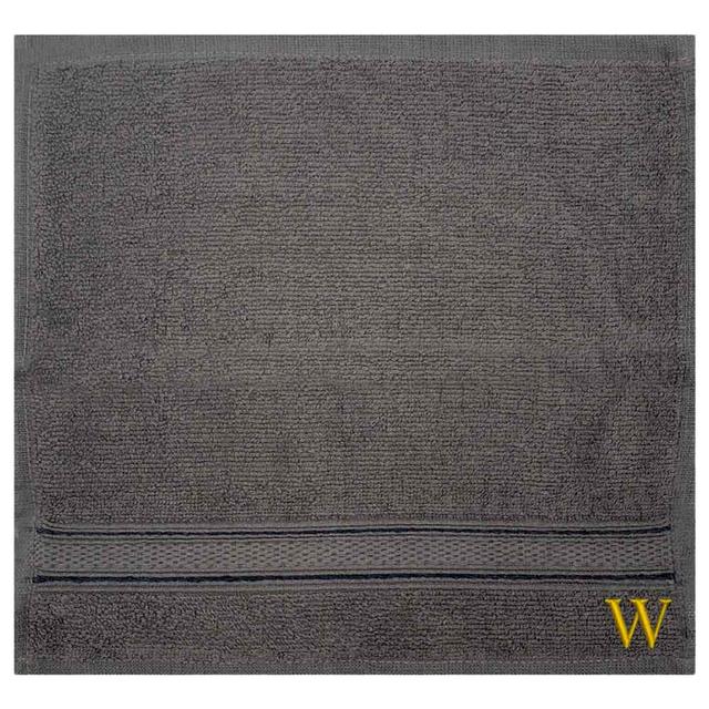 Byft - Letter W Monogrammed Face Towel - 30 x 30 cm - 6pcs - Dark Grey