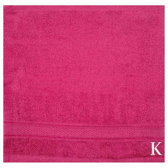 Byft - Letter K Monogrammed Face Towel - 30 x 30 cm - 6pcs - Fuchsia Pink