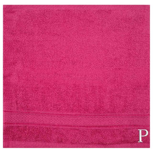 Byft - Letter P Monogrammed Face Towel - 30 x 30 cm - 6pcs - Fuchsia Pink