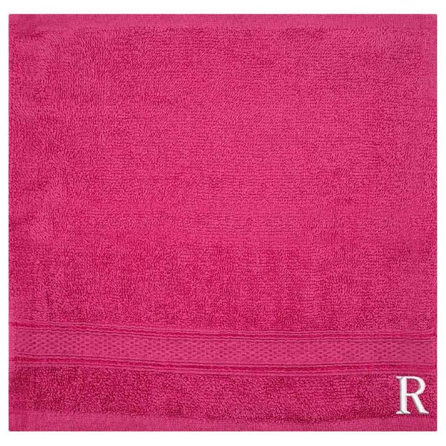 Byft - Letter R Monogrammed Face Towel - 30 x 30 cm - 6pcs - Fuchsia Pink