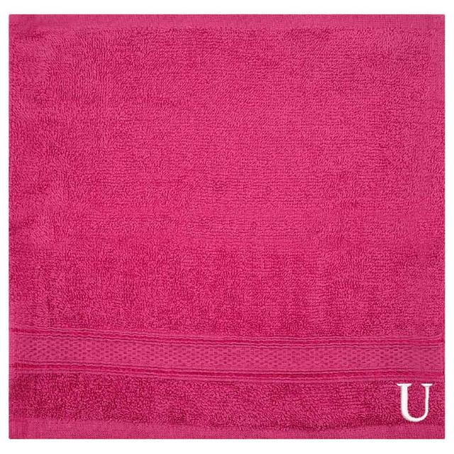 Byft - Letter U Monogrammed Face Towel - 30 x 30 cm - 6pcs - Fuchsia Pink