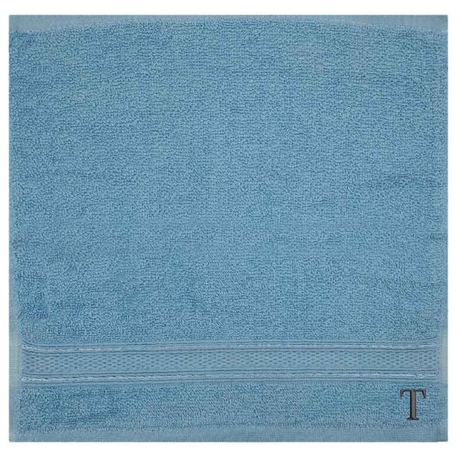 Byft - Letter T Monogrammed Face Towel - 30 x 30 cm - 6pcs - Light Blue