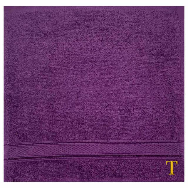 Byft - Letter T Monogrammed Face Towel - 30 x 30 cm - 6pcs - Purple