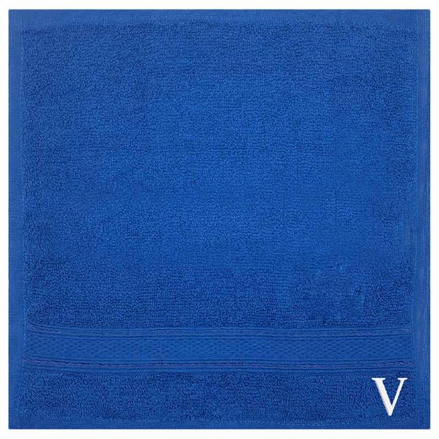 Byft - Letter V Monogrammed Face Towel - 30 x 30 cm - 6pcs - Royal Blue