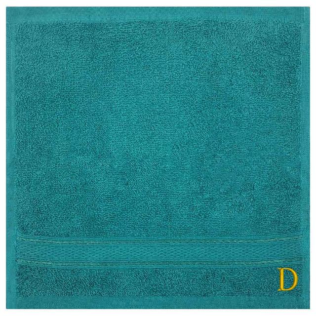 Byft - Letter D Monogrammed Face Towel - 30 x 30 cm - 6pcs - Turquoise Blue