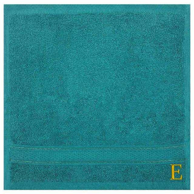 Byft - Letter E Monogrammed Face Towel - 30 x 30 cm - 6pcs - Turquoise Blue