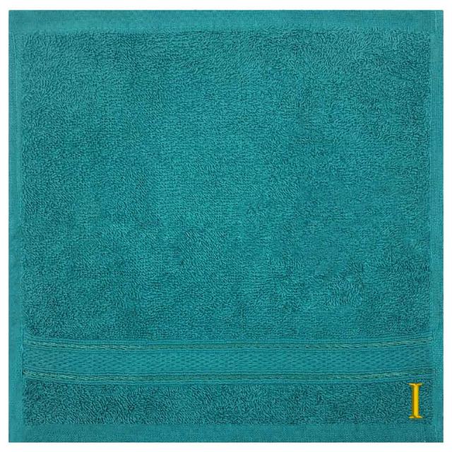 Byft - Letter I Monogrammed Face Towel - 30 x 30 cm - 6pcs - Turquoise Blue