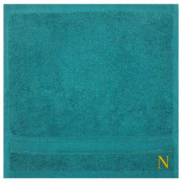 Byft - Letter N Monogrammed Face Towel - 30 x 30 cm - 6pcs - Turquoise Blue