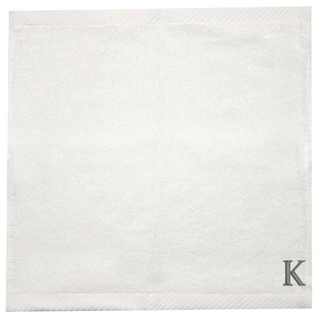 Byft - Letter K Monogrammed Face Towel - 33 x 33 cm - 6pcs - Silver/White