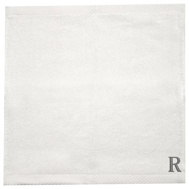 Byft - Letter R Monogrammed Face Towel - 33 x 33 cm - 6pcs - Silver/White