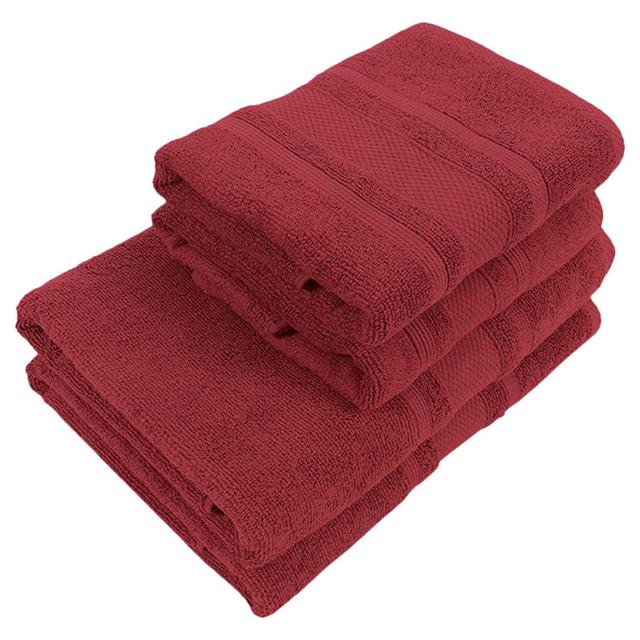 BYFT - Home Castle Hand Towel 2pcs and Bath Towel 2pcs - Maroon