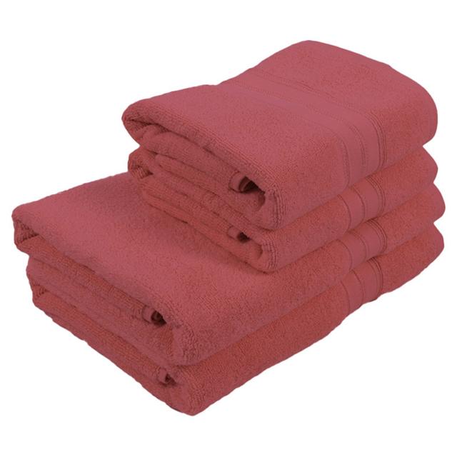 BYFT - Home Trendy Hand Towel 2pcs and Bath Towel 2pcs - Pink