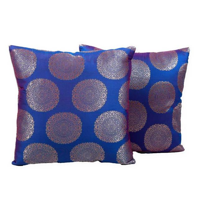 BYFT - Golden Brocade Decorative Cushion And Cover - Nick Blue - 2pcs