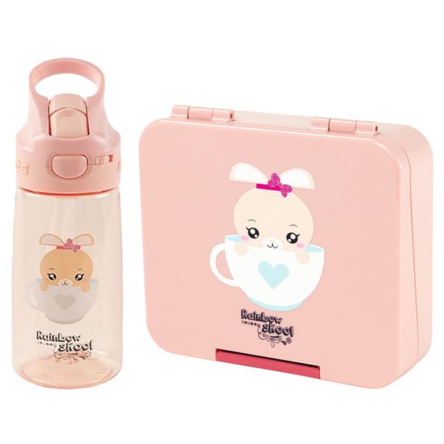 Rainbow Skool - Pink Bunny Cup Cake 4 Compartment Mini Lunchbox W/ Bunny Cup Water Bottle 450ml