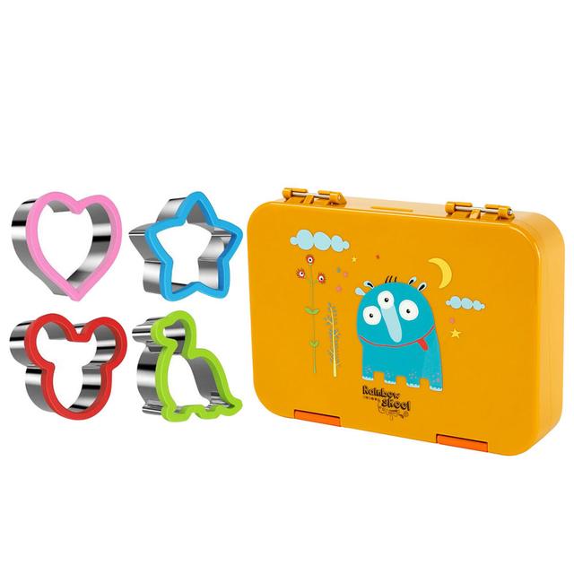 Rainbow Skool - Orange Monster 4/6 Compartment Lunchbox W/ 4pcs Sandwich Cutters