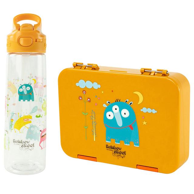 Rainbow Skool - Orange Monster 4/6 Compartment Lunchbox W/ Water Bottle 750ml