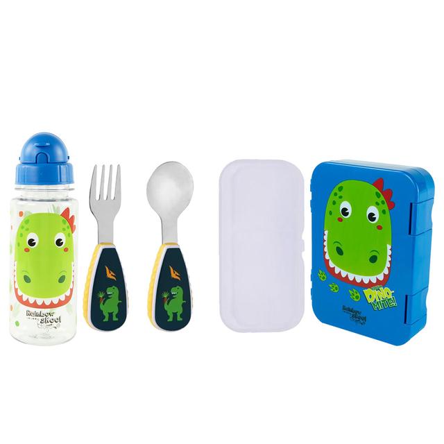 Rainbow Skool - Dino 4 Compartment Mini Lunchbox W/ Tritan Water Bottle 500ml & Dinosaur Kids Spoon&Fork