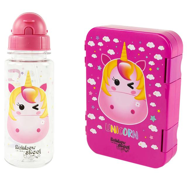 Rainbow Skool - Unicorn 4 Compartment Mini Lunchbox W/ Tritan Water Bottle 500ml