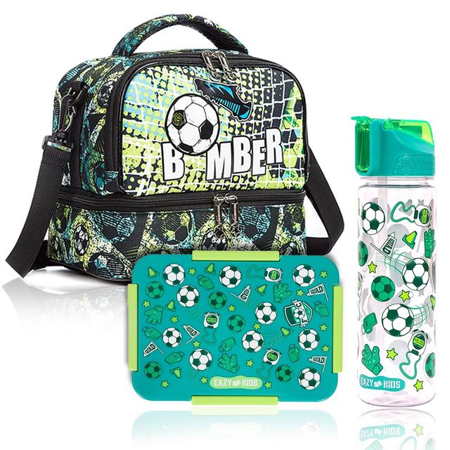 Eazy Kids - Lunch Bag & Activity Backpack - 3pcs - Football Green