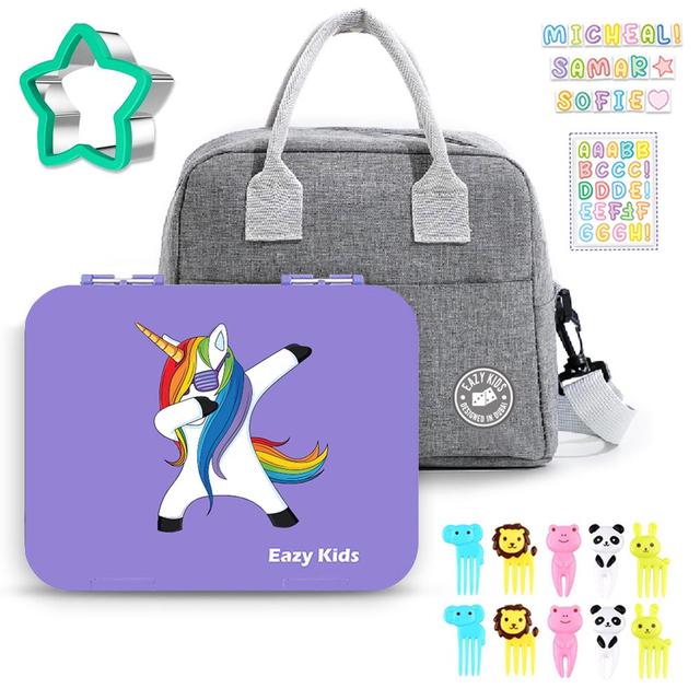 Eazy Kids - 6 Compartment Bento Box w/ Lunch Bag - Unicorn