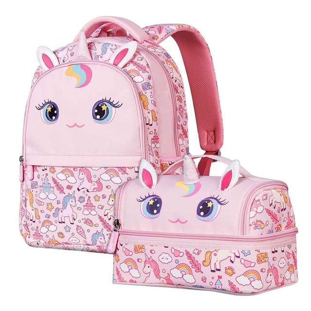 Nohoo - Unicorn School Backpack With Lunch Bag - Pink - 16-inch