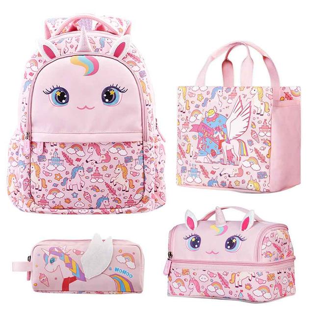 Nohoo - Unicorn Backpack With Lunch Bag Handbag And Pencil Case - Pink - 4pcs - 16.15-Inch