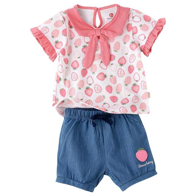 Elegant Kids - 2pc-Set - Girl's Breezy Tee And Shorts - Pink/Blue