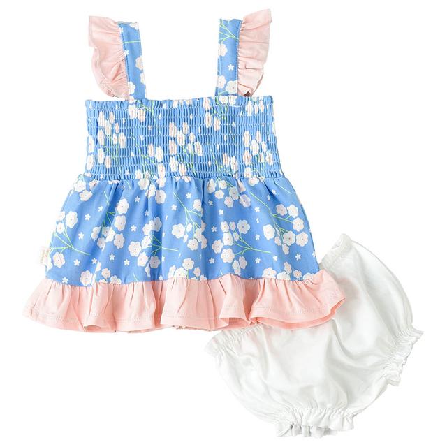 Elegant Kids - 2pc-Set - Girl's Breezy Tee And Diaper Cover - Blue