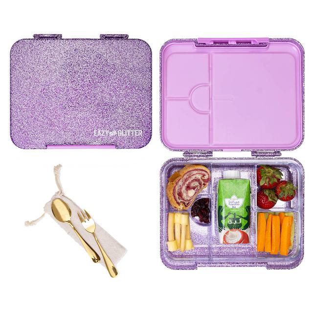 Eazy Kids - 6 And 4 Convertible Bento Lunch Box - Glitter Purple