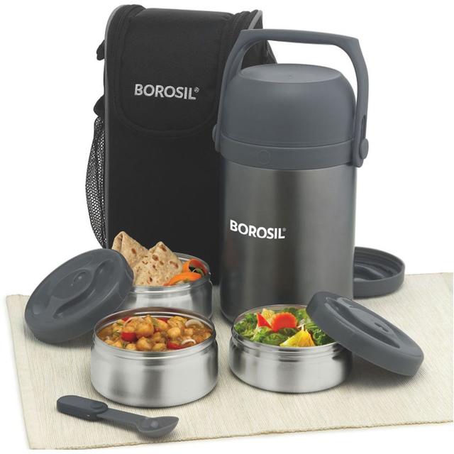 Borosil - 3-Layer Hot N Fresh Lunch Box With Bag - Grey