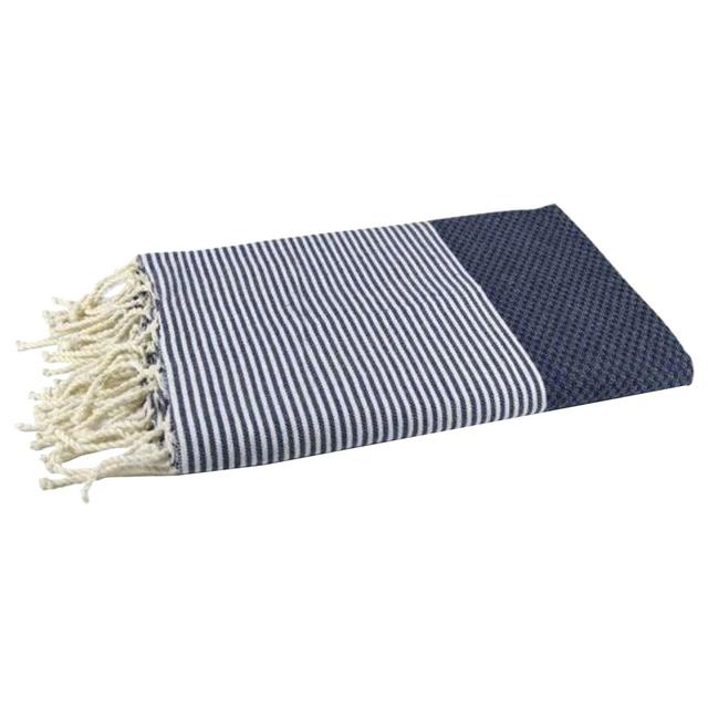 Hammam Corner - 100% Recycled Cotton Honeycomb Beach Towel - Blue Navy