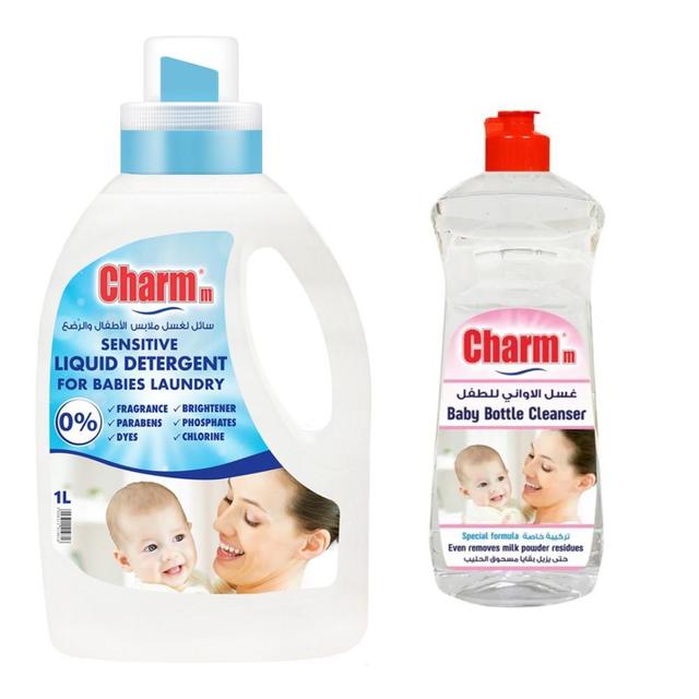 Charmm - Baby Sensitive Laundry Liquid - 1 L w/ Bottle & Toy Cleanser - 1 L