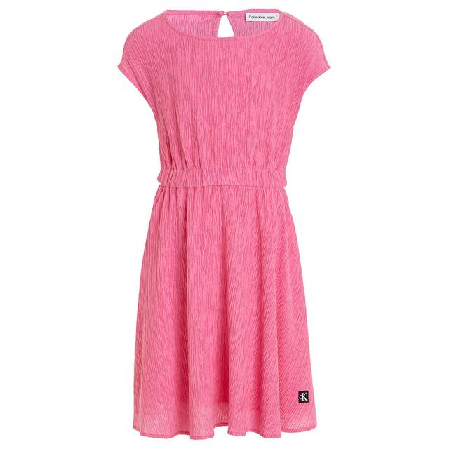 Calvin Klein - Crinkle Short Sleeve Fit Flare Dress - Pink