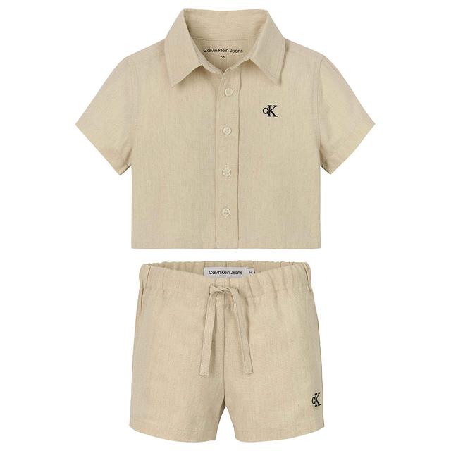 Calvin Klein - 2pc-Set - Linen Blend Shirt And Shorts- Beige