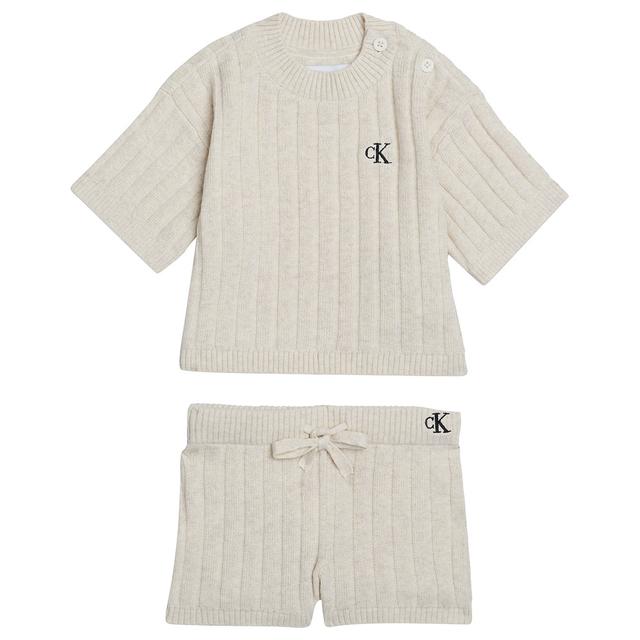 Calvin Klein - 2pc-Set - Linen Blend Knit T-Shirt And Shorts - Beige