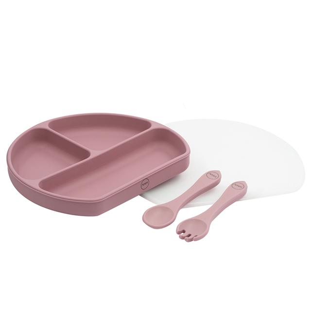 A'ish Home - Covered Grip Plate w/ Spoon & Fork - Dark Pink