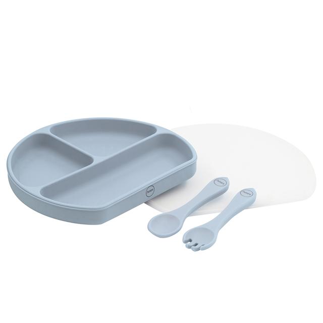 A'ish Home - Covered Grip Plate w/ Spoon & Fork - Dusty Blue