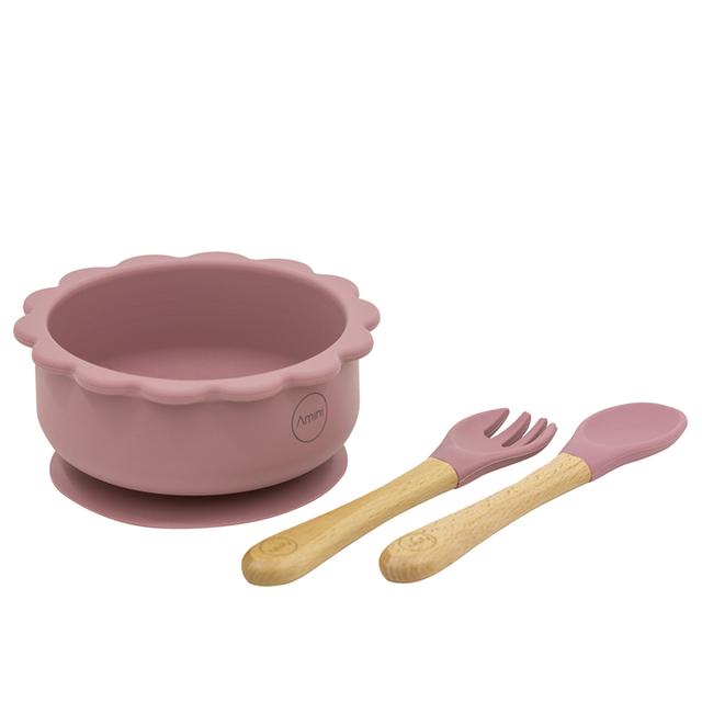 A'ish Home - Baby Lion Suction Bowl w/ Spoon & Fork - Pink