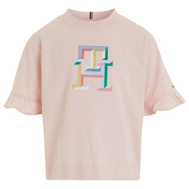 Tommy Hilfiger - TH Monogram Embroidery Ruffle Sleeves T-Shirt - Pink