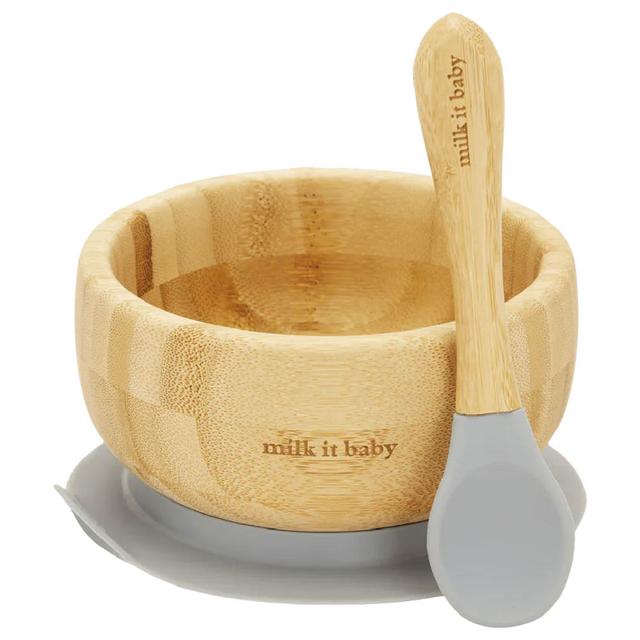 Milk It Baby - Bamboo Suction Bowl And Spoon Set - Berry Blue