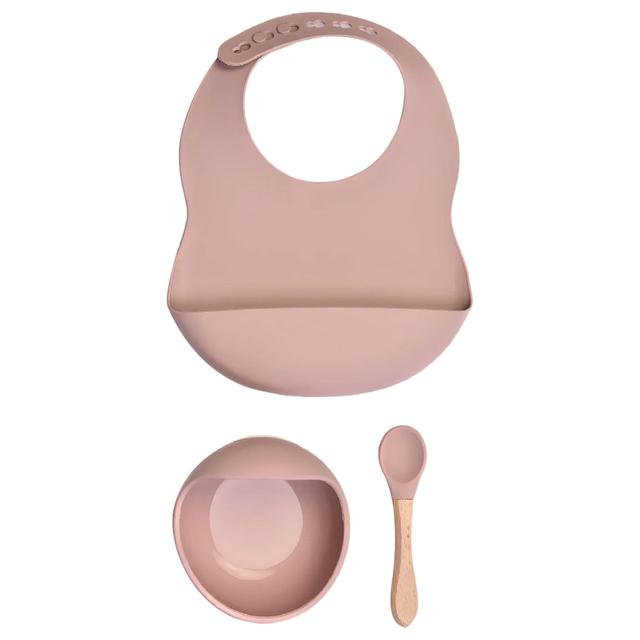 Milk It Baby - Bib And Bowl Set - Dusty Pink