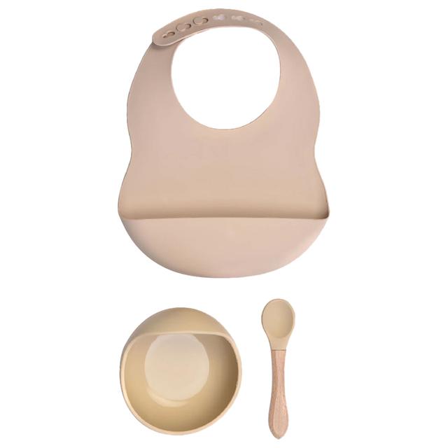 Milk It Baby - Bib And Bowl Set - Sandy Beige