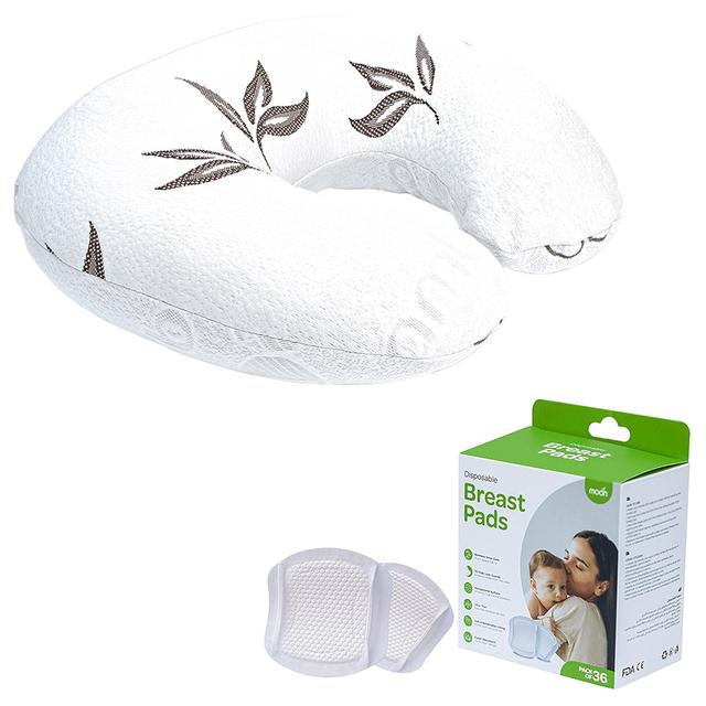 Moon - Bamboo Rayon Feeding Pillow - White w/ 36pcs Disposable Breast Pads