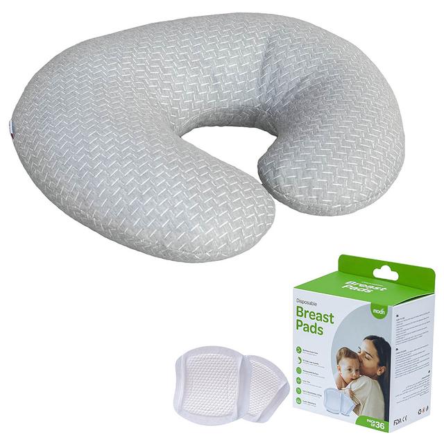 Moon - Bamboo Rayon Feeding Pillow - Grey w/ 36pcs Disposable Breast Pads