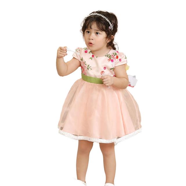 Smart Baby - Short Sleeves Printed Dress - Pink